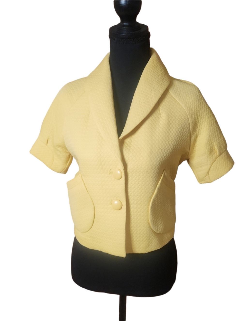 Tulle Sunshine Yellow Short-Sleeve Cropped Blazer, XS